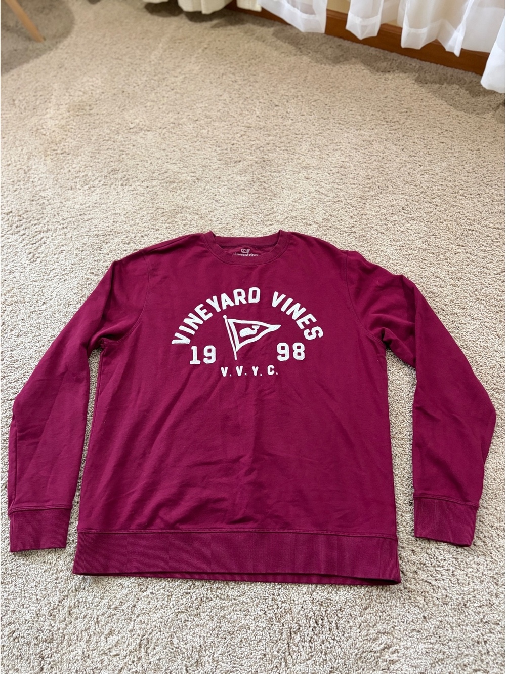 Vineyard Vines Men L Varsity Yacht Club Crewneck Sweatshirt Burgundy Preppy NWOT